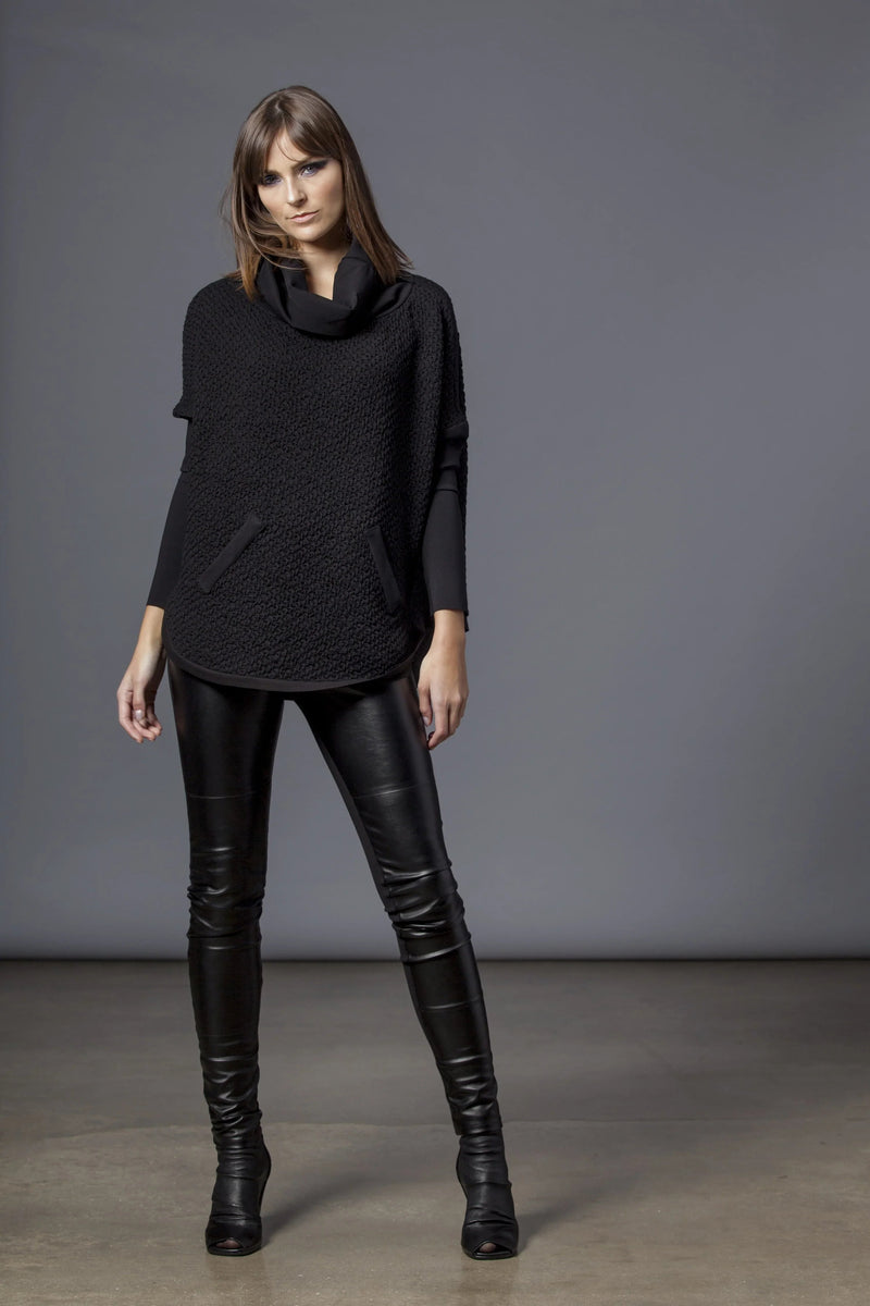 Light gray Texture Cowl Sweater for women by SIMPLY MILA, featuring a cozy cowl neck and textured knit fabric.
