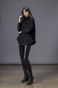 Texture cowl sweater by SIMPLY MILA, modern women's clothing, featuring a cozy knit texture and stylish drape design.