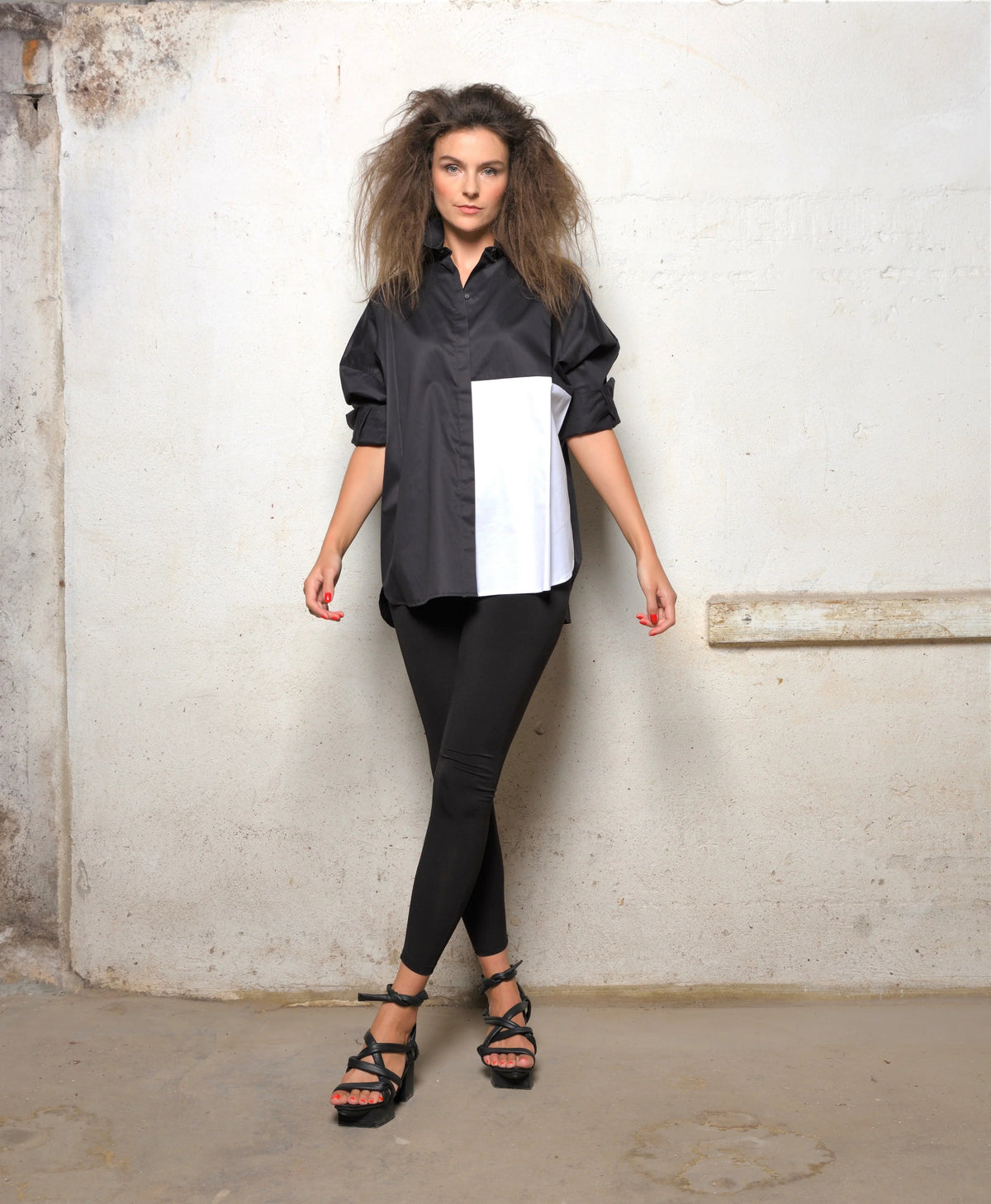 Two-tone boxy shirt from SIMPLY MILA, modern women's top featuring a relaxed fit and stylish color block design.