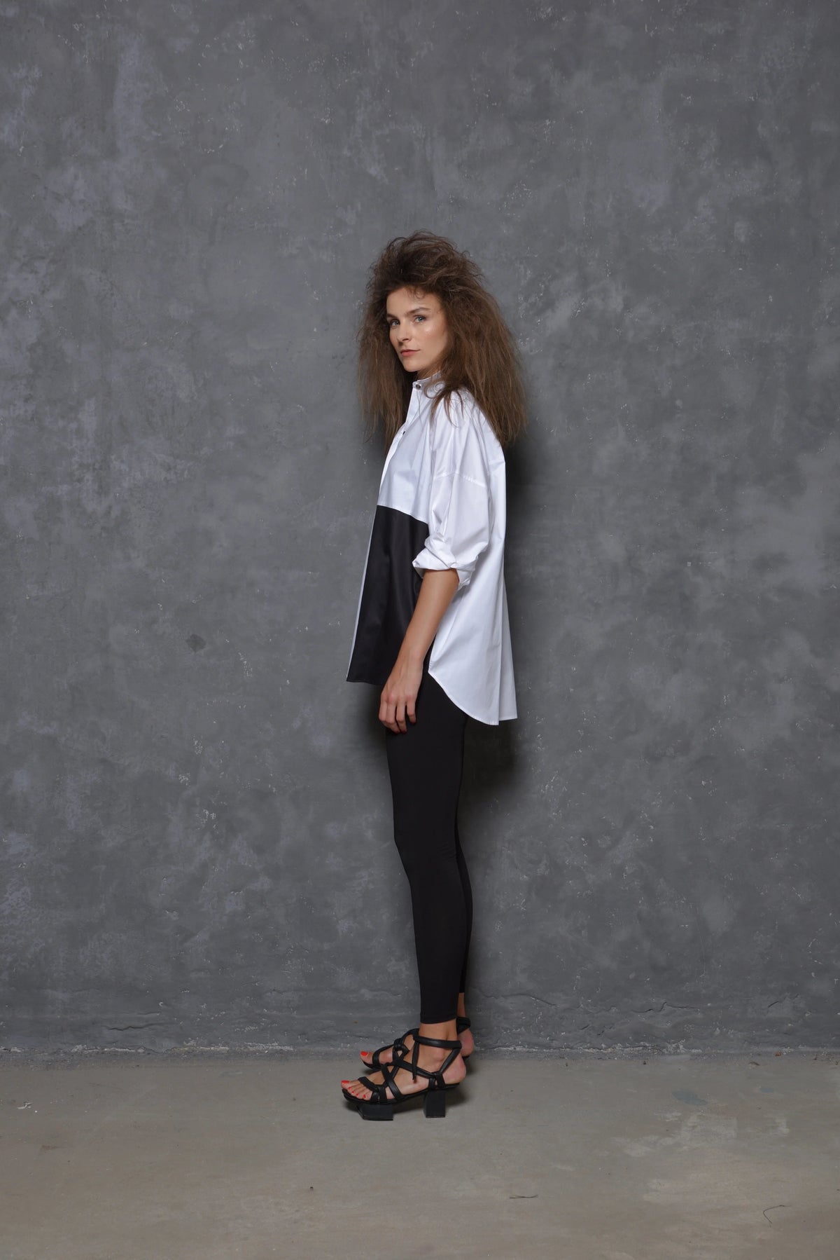 Two-tone boxy shirt by SIMPLY MILA, modern women's top featuring a stylish color block design and relaxed fit.