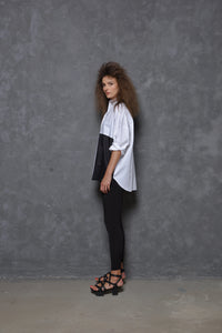 Two-tone boxy shirt by SIMPLY MILA, modern women's top featuring a stylish color block design and relaxed fit.