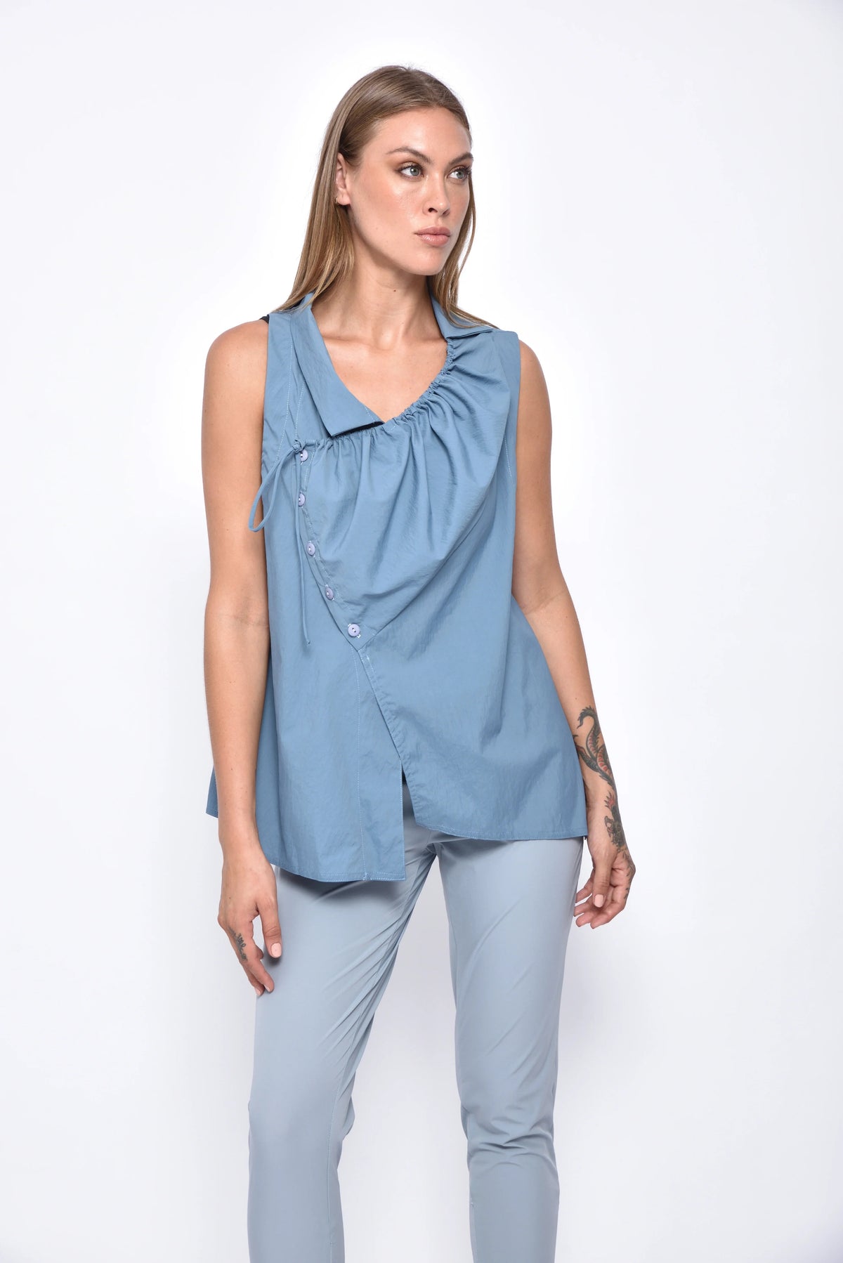Front view of the Astra Top by SIMPLY MILA, a modern women's clothing top with a stylish fit and fabric detail.