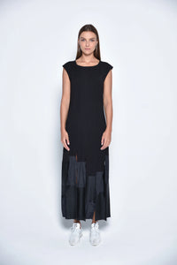 SIMPLY MILA Modern Women's Motion Panel Maxi Dress, stylish tops with flowing fabric and color blocking design.