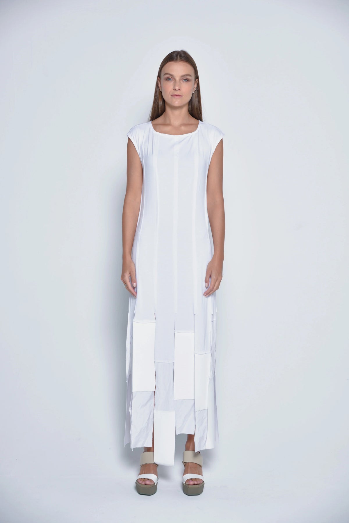 SIMPLY MILA modern women's Motion Panel Maxi Dress, stylish tops with a flowy silhouette and color-block design.