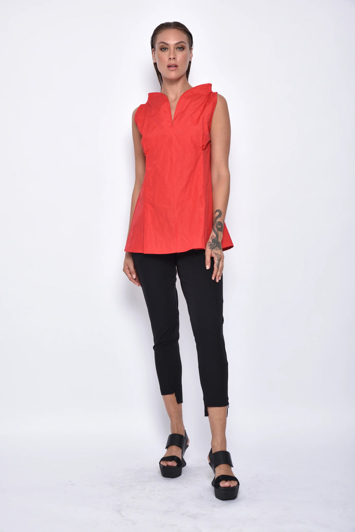 Red Imperial Top by SIMPLY MILA Modern Women's Clothing, stylish casual top with a fitted design and short sleeves.