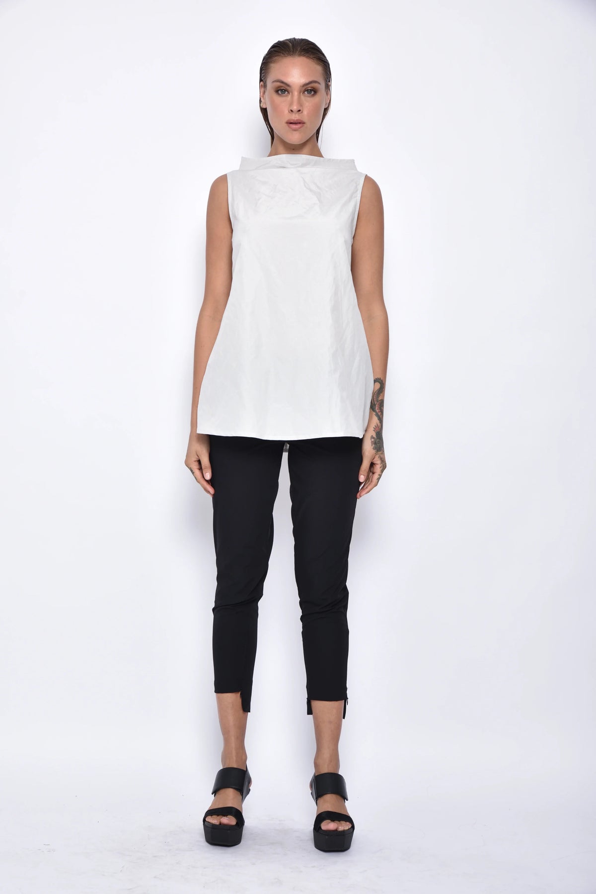 Silver Imperial Top by SIMPLY MILA, modern women's clothing, stylish sleeveless top with a sleek design and fashionable fit.