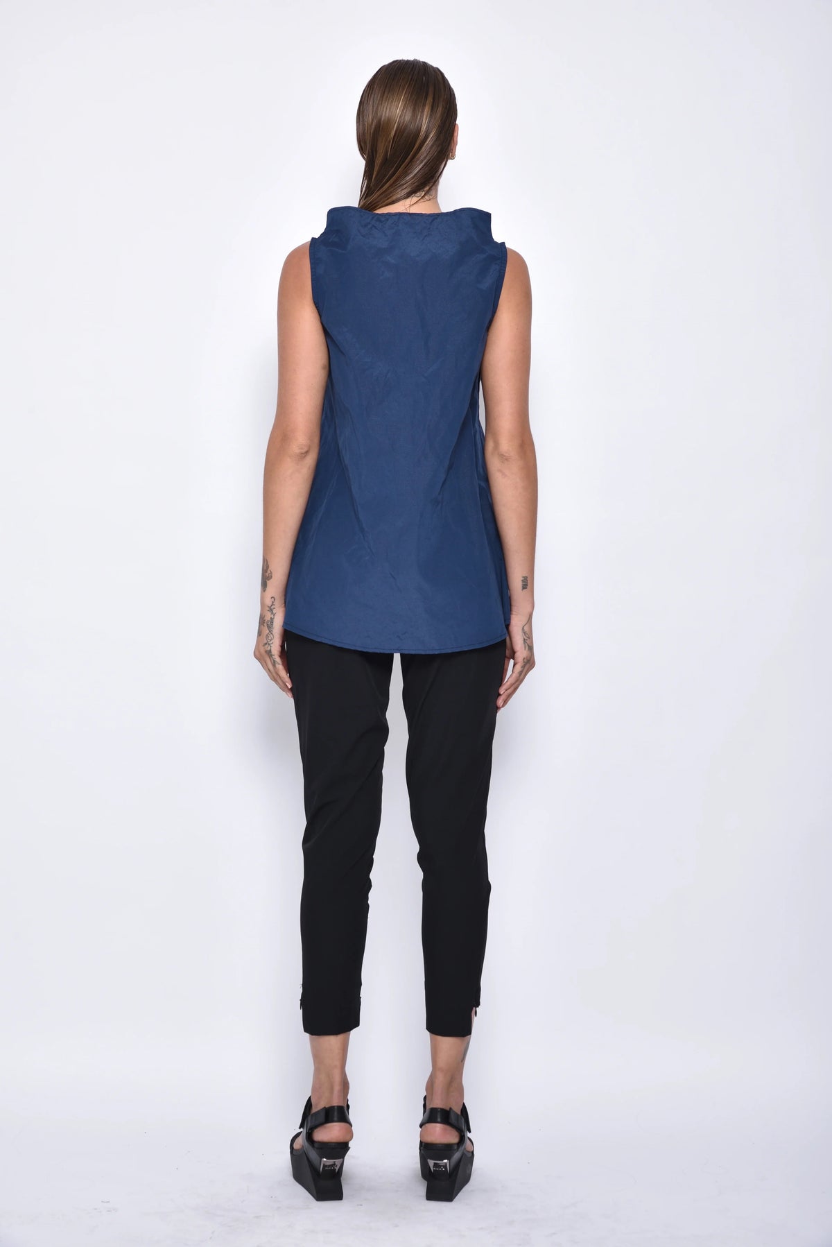 Simply Mila modern women's Imperial top, stylish sleeveless blouse with a comfortable fit, shown in a neutral color.