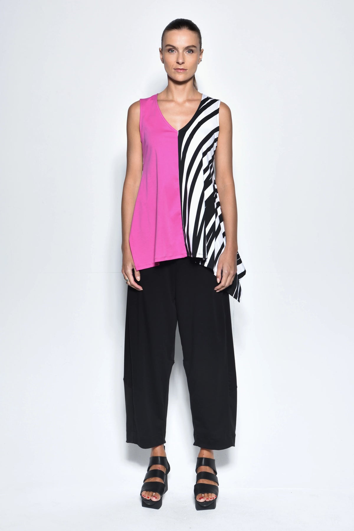 Fuchsia Irene top from SIMPLY MILA Modern Women's Clothing, front view showing lightweight fabric and stylish fit.