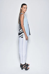 Simpy Mila Irene women's top in celestial blue, lightweight fabric, featuring a relaxed fit and stylish neckline.