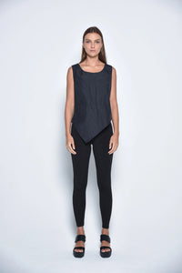 Black uneven hem tank top from SIMPLY MILA Modern Women's Clothing, featuring a sleeveless design and casual style.