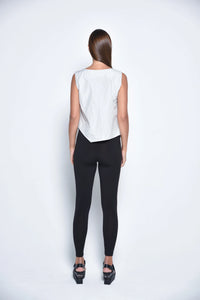 Silver uneven hem tank top from SIMPLY MILA Modern Women's Clothing, featuring a stylish asymmetric hem and sleeveless design.