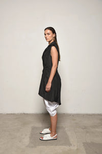 Black Imperial Tunic by SIMPLY MILA Modern Women's Clothing, side view showing relaxed fit and stylish design.