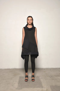 Front view of a sleeveless mix tunic by SIMPLY MILA, featuring a modern women's fashion design in soft, breathable fabric.