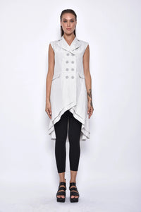 Front view of a SIMPLY MILA modern women's tunic vest in a stylish, sleeveless design with a relaxed fit.