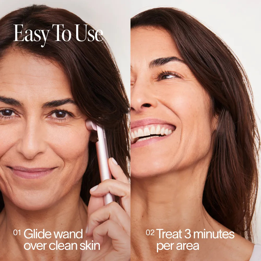 Solawave 4-in-1 red light therapy wand and activating serum kit in rose gold for skincare and facial rejuvenation.