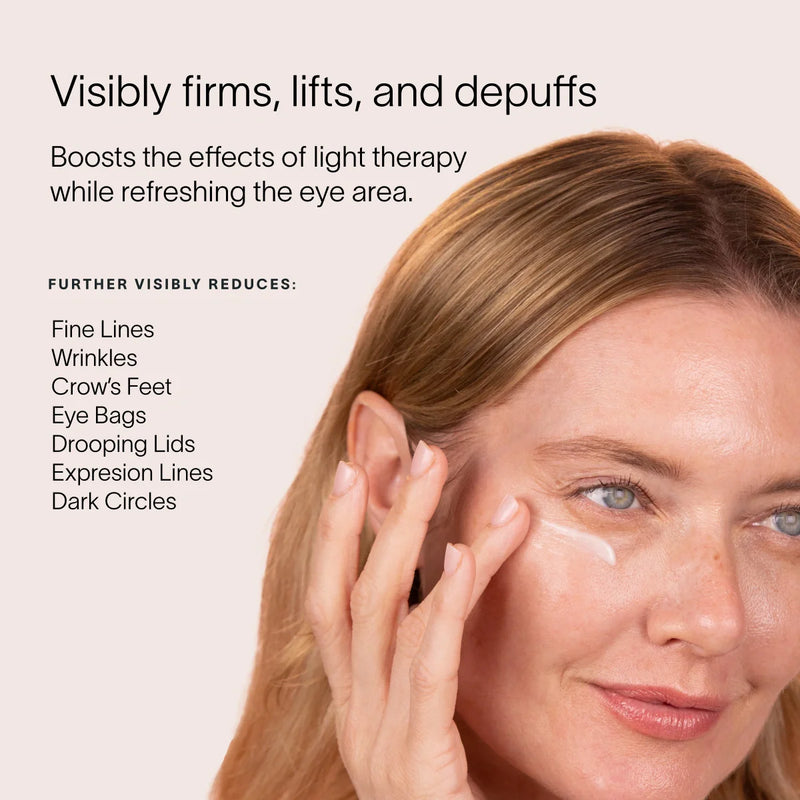 Solawave Light Therapy Boosting Eye Cream in a sleek tube, designed to reduce puffiness and brighten the under-eye area.