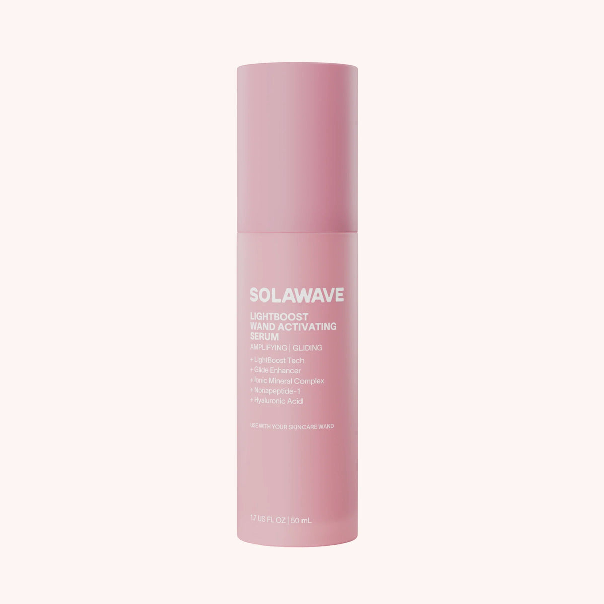 Solawave Light Therapy Boosting Wand and Activating Serum for skincare, showing the serum and light therapy device in use.