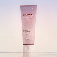 Solawave Pre- & Probiotic Hydrating Gel Cleanser for skincare, showing the cleanser in a clear bottle with a pump dispenser.