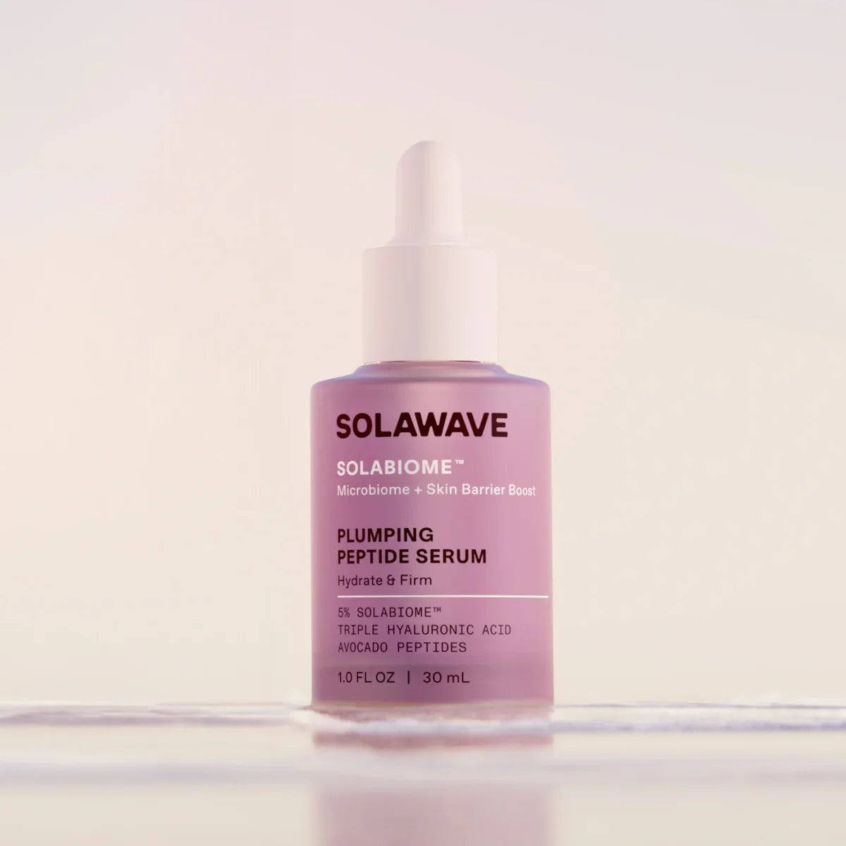 Solawave Pre- & Probiotic Plumping Peptide Serum in a skincare topicals bottle, designed to hydrate and enhance skin elasticity.