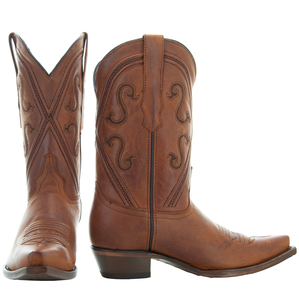 Women's Cheyenne Cowgirl Boots by Soto Boots, tan leather cowboy boots with snipped toe design, stylish and durable for Western wear.