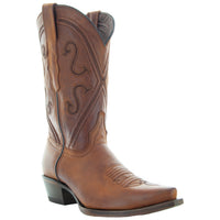 Tan leather Cheyenne Cowgirl Boots by Soto Boots with snipped toe, angled heel, and classic cowboy boot design.