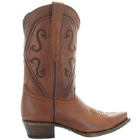 Soto Boots Cheyenne Cowgirl Boots with snipped toe, tan leather, side view showcasing cowboy boot style for women.