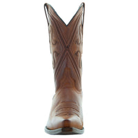 Soto Boots Cheyenne Cowgirl Boots for women, tan leather cowboy boots with snipped toe design, front view.