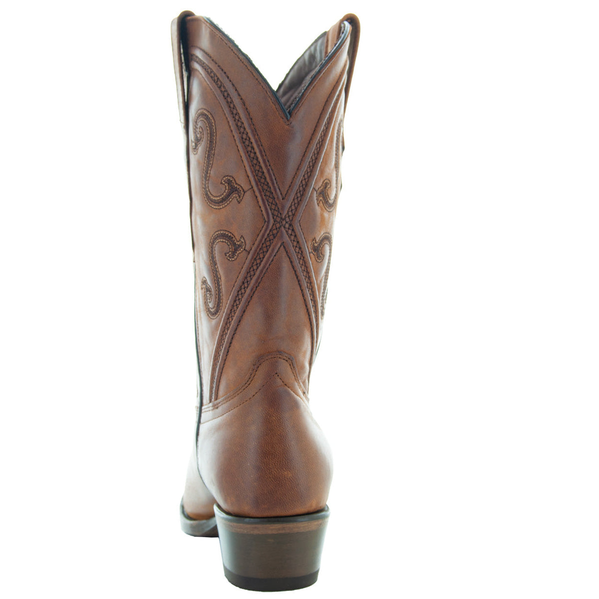 Back view of Soto Boots Cheyenne Cowgirl Boots, women's tan leather cowboy boots with snipped toe and Western-style stitching.