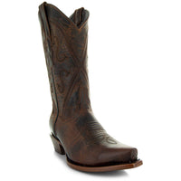 Brown genuine leather Cheyenne Cowgirl Boots by Soto Boots with snipped toe design for women, cowboy style, and sturdy leather construction.