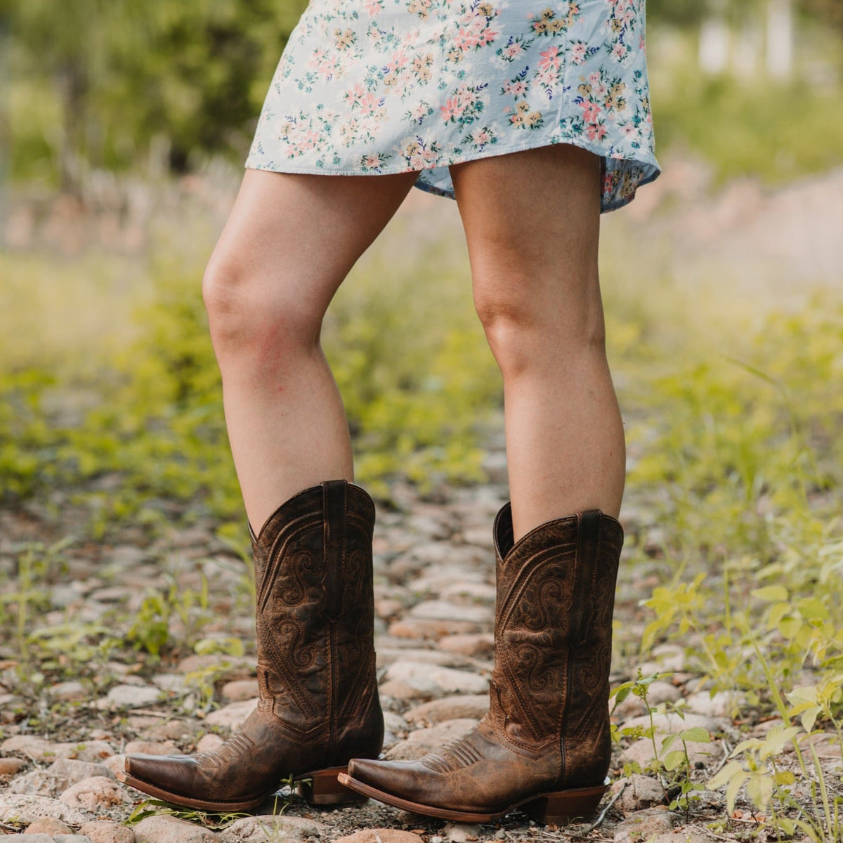 Brown genuine leather Cheyenne Cowgirl Boots by Soto Boots, women's snipped toe cowboy boots with classic Western style.