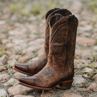 Brown Cheyenne Cowgirl Boots by Soto Boots, women's snipped toe leather cowboy boots with genuine leather construction.