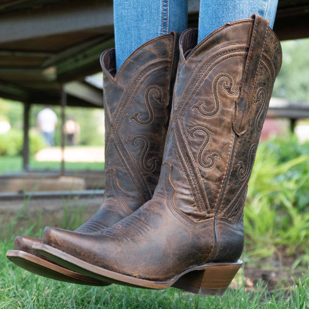 Women's Cheyenne Cowgirl Boots by Soto Boots, brown leather cowboy boots with snipped toe and classic Western style.