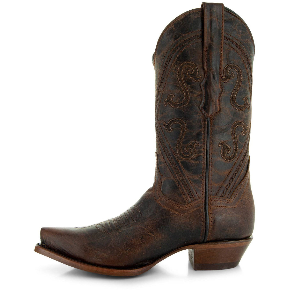 Brown leather Cheyenne Cowgirl Boots by Soto Boots, women's snipped toe cowboy boots with authentic leather finish.