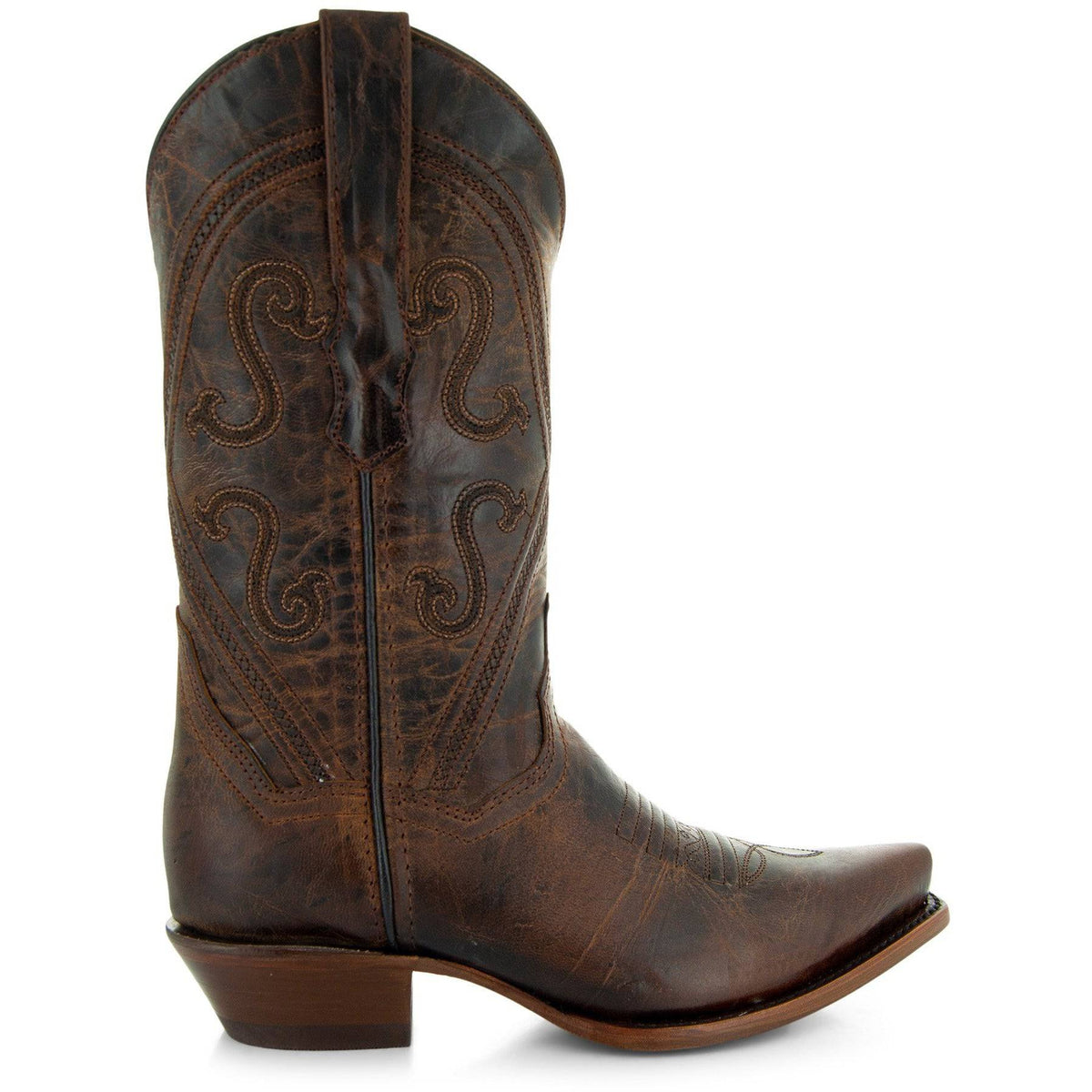 Soto Boots Cheyenne Cowgirl Boots for women, brown genuine leather cowboy boots with snipped toe and western style.