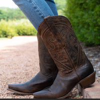 Brown genuine leather Cheyenne Cowgirl Boots by Soto Boots, women's snipped toe cowboy boots with classic Western style.