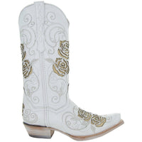 White Rose Inlayed Women's Cowgirl Boots by Soto Boots showcasing intricate white rose inlay design and classic western style.