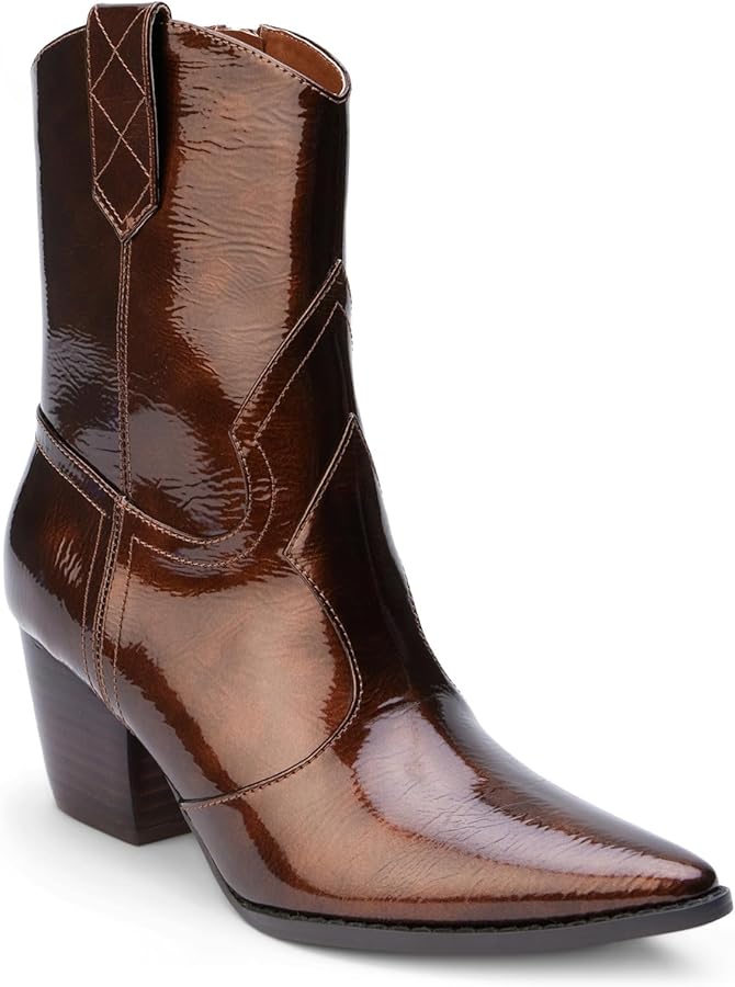 Southern Satin Matisse Bambi bronze patent knee-high boots for women, size 9, with shiny metallic finish and stylish design.