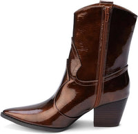Southern Satin Bambi bronze patent boots for women, size 9, featuring shiny metallic finish and stylish ankle boot design.