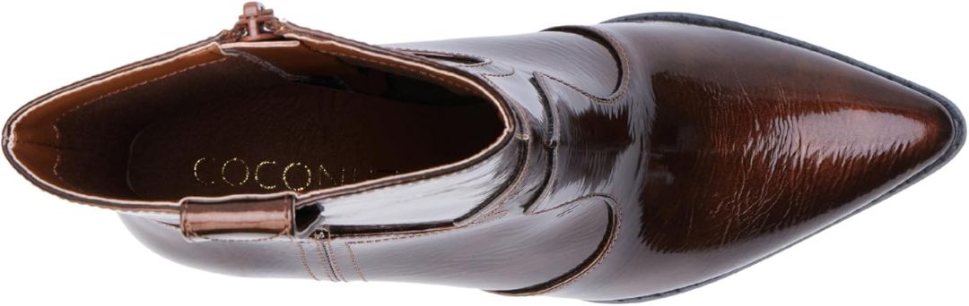 Southern Satin Bambi bronze patent boots for women, size 9, featuring shiny, stylish design with a sleek finish and fashionable silhouette.