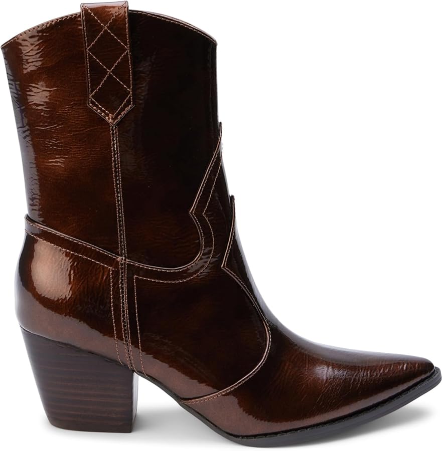 Southern Satin Bambi bronze patent boots, size 9, featuring glossy finish and stylish design for women's footwear.