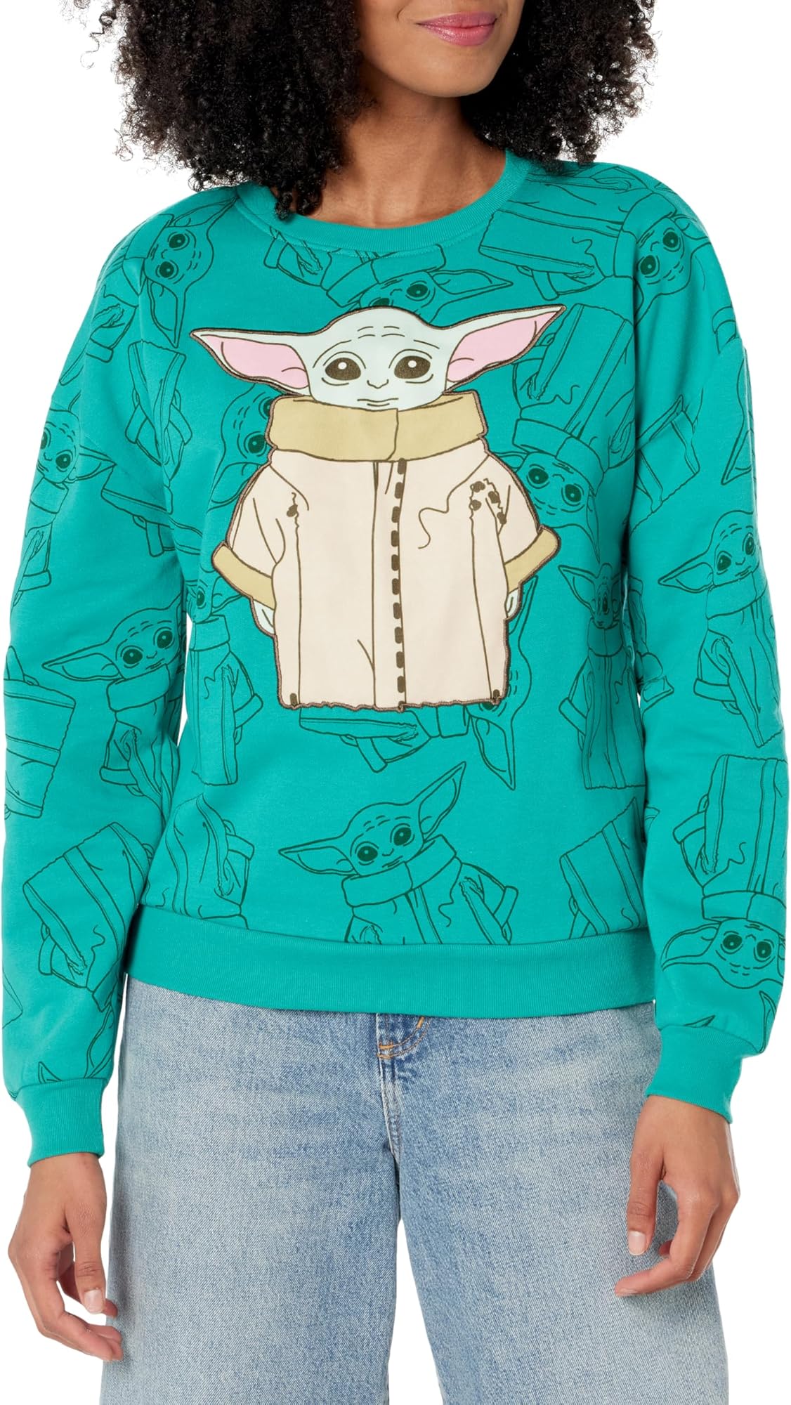 Women's Star Wars Grogu fleece sweatshirt by Sports Flex featuring Baby Yoda from The Mandalorian, soft and cozy clothing.