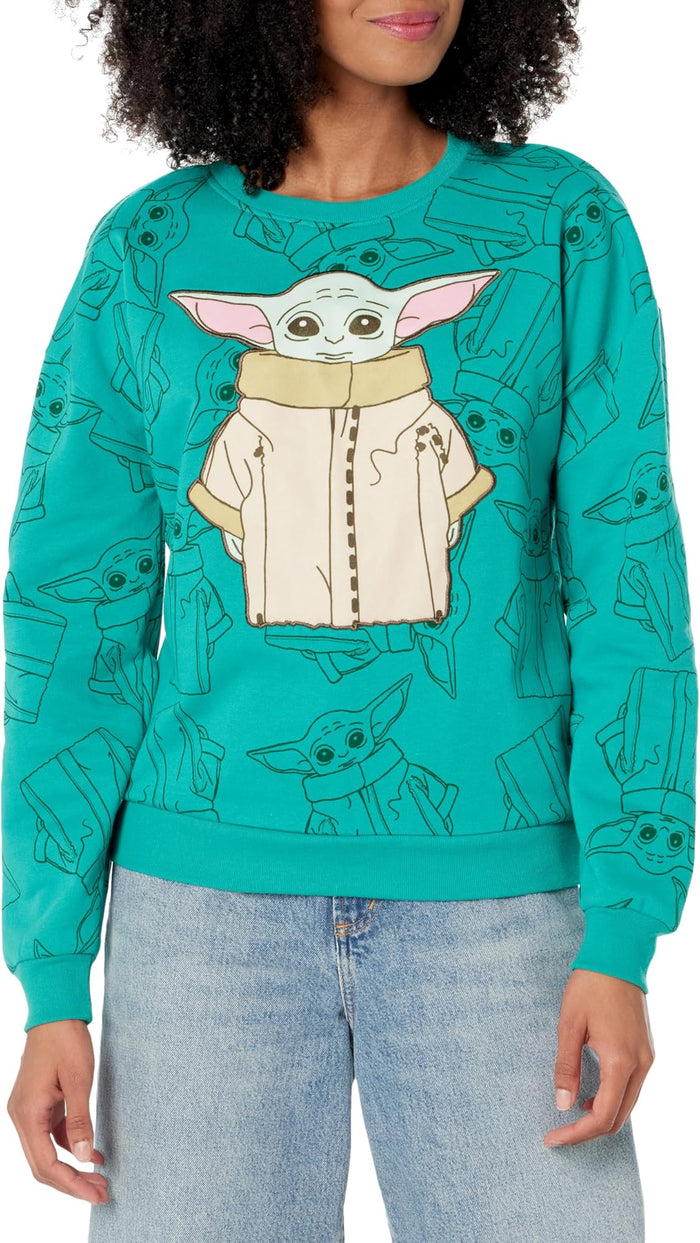 Women's Star Wars Grogu fleece sweatshirt by Sports Flex featuring Baby Yoda from The Mandalorian, soft and cozy clothing.