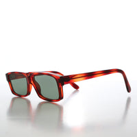 Vintage rectangular flat lens sunglasses by Sunglass Museum, Roscoe style with dark tinted lenses and retro frame design.