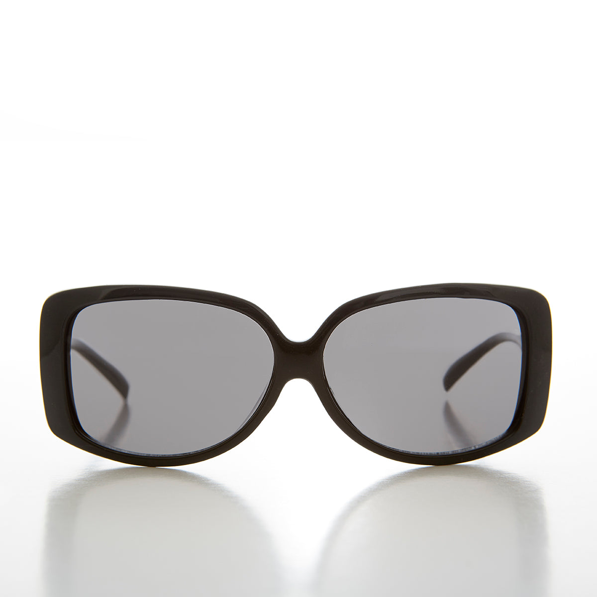Women's 90s vintage drop temple sunglasses by Sunglass Museum with black frames and gray lenses.