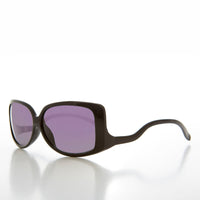Women's 90s vintage drop temple sunglasses by Sunglass Museum, black frame with gray lenses, stylish retro eyewear for women.