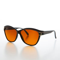 Black frame women's deadstock sunglasses with chunky design, labeled Margot from Sunglass Museum, shown on a white background.