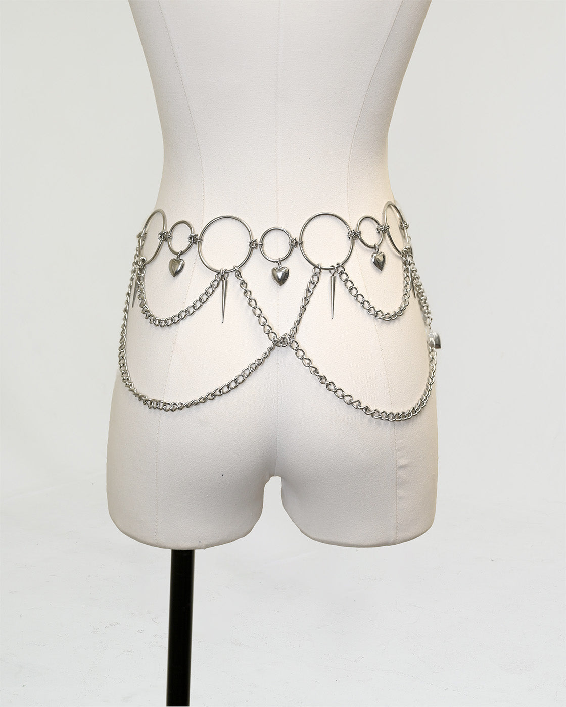 Stainless steel Heartbreaker Waist Chain Belt by SUSPEX Rave Outfits, adjustable fit, designed as a stylish rave accessory.