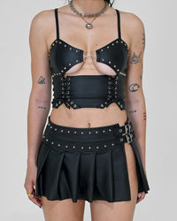 Small SUSPEX Rave Outfits Rogue Mini Skirt featuring a sleek, fitted design perfect for dance and rave events.