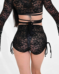 Small lace shorts from SUSPEX Rave Outfits featuring delicate lace fabric and a stylish fit, perfect for rave or casual wear.