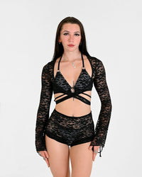 X-small lace shorts from SUSPEX Rave Outfits featuring delicate lace fabric and stylish design, perfect for rave or casual wear.